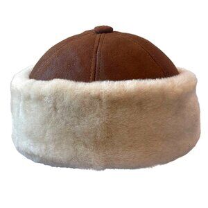 Brown and Cream Shearling Hat